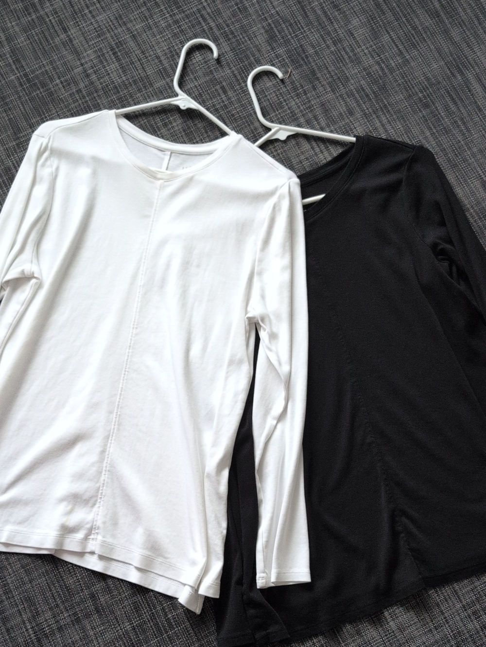 J. Jill Pima Crew-neck Long-Sleeve High-low Tees - White and Black Duo, Large